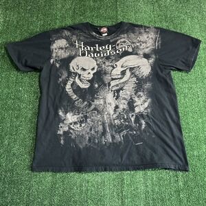 Harley-Davidson T-Shirt Mens 3XL Black AOP Skull‎ Biker Motorcycle Jesse Pinkman